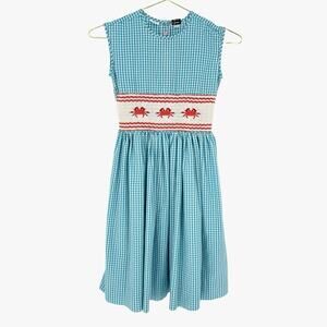 Mother Goose Girl's Crab Needlepoint Embroidered Gingham Dress Size 6Y Novelty